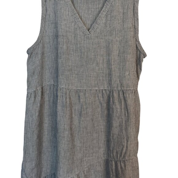Lucky Brand Size Large Lightweight Striped 100% Linen Sleeveless V-Neck - Picture 5 of 12